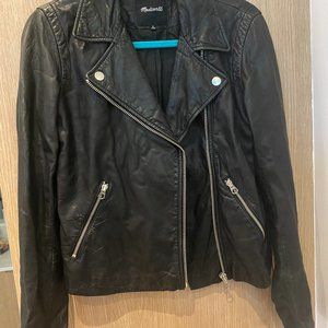 Madewell Washed Leather Motorcycle Jacket - Black (M)